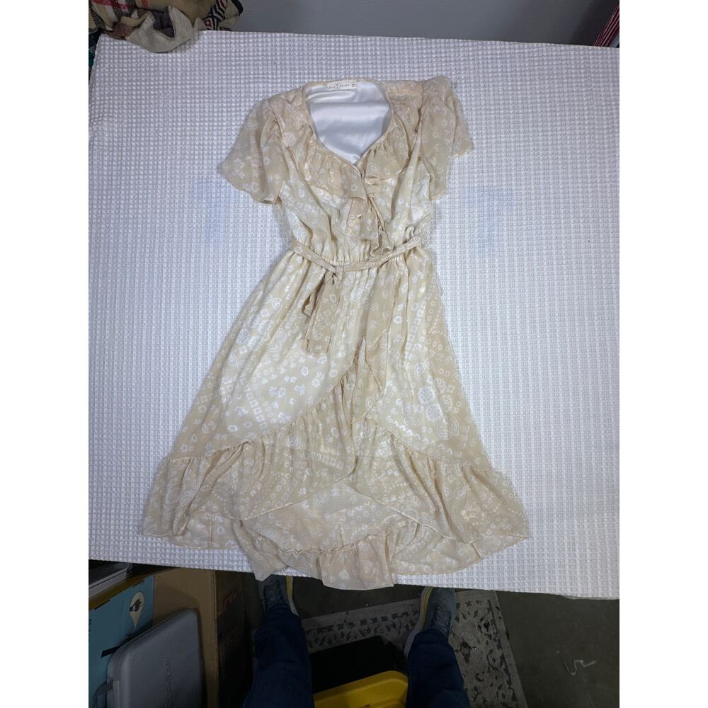 Fair Haven Midi Dress Womens Boho Cottagecore Cream Wrap Style Ruffle Tiered